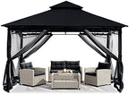 Gazebos for Patios 10x10 with Mosquito Netting, Black in Black, alternate view 6