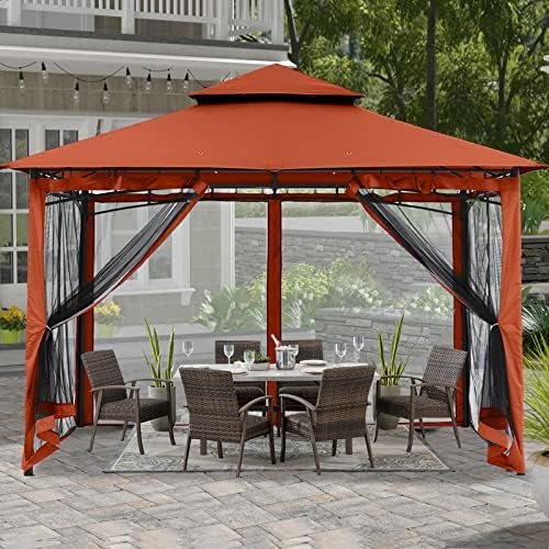 Gazebos for Patios 10x10 with Mosquito Netting, Rust Red, alternate view 2