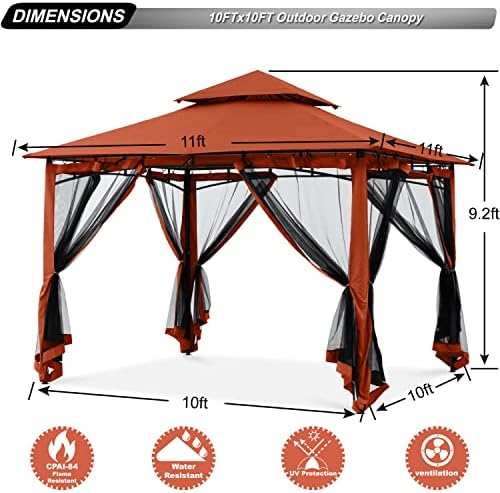 Gazebos for Patios 10x10 with Mosquito Netting, Rust Red, alternate view 3