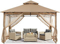Gazebos for Patios 10x12 with Mosquito Netting, Beige in Beige