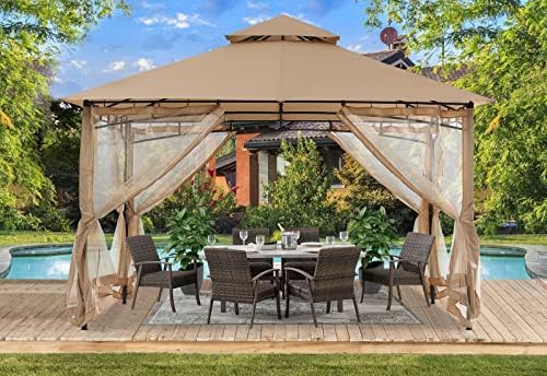 Gazebos for Patios 10x12 with Mosquito Netting, Beige in Beige, alternate view 2