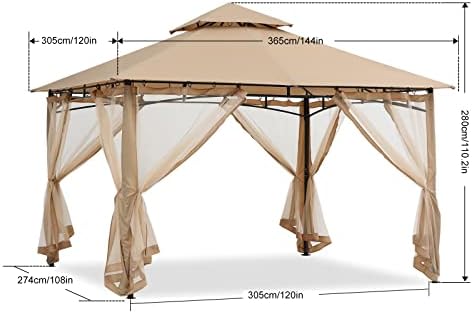 Gazebos for Patios 10x12 with Mosquito Netting, Beige in Beige, alternate view 3