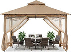 Gazebos for Patios 10x12 with Mosquito Netting, Beige in Beige, alternate view 4