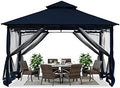 Gazebos for Patios 10x12 with Mosquito Netting, Navy Blue in Navy Blue