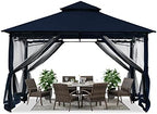 Gazebos for Patios 10x12 with Mosquito Netting, Navy Blue in Navy Blue