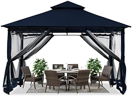 Gazebos for Patios 10x12 with Mosquito Netting, Navy Blue in Navy Blue