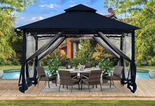 Gazebos for Patios 10x12 with Mosquito Netting, Navy Blue in Navy Blue, alternate view 2