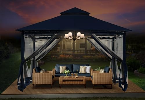 Gazebos for Patios 10x12 with Mosquito Netting, Navy Blue in Navy Blue, alternate view 6