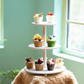GENMOUS 3 Tier Beaded Cupcake Stand for Farmhouse Wedding Decor, Rustic Wood Cupcake Tower Holder for 24
