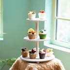 GENMOUS 3 Tier Beaded Cupcake Stand for Farmhouse Wedding Decor, Rustic Wood Cupcake Tower Holder for 24