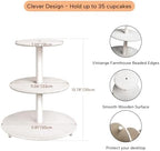 GENMOUS 3 Tier Beaded Cupcake Stand for Farmhouse Wedding Decor, Rustic Wood Cupcake Tower Holder for 24, alternate view 5
