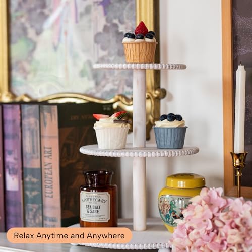 GENMOUS 3 Tier Beaded Cupcake Stand for Farmhouse Wedding Decor, Rustic Wood Cupcake Tower Holder for 24, alternate view 7