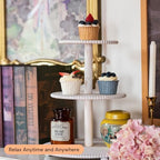 GENMOUS 3 Tier Beaded Cupcake Stand for Farmhouse Wedding Decor, Rustic Wood Cupcake Tower Holder for 24, alternate view 7