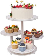 GENMOUS 4 Tiered Beaded Cake and Cupcake Stand Combo for Birthday Party Decor, Rustic Wooden Cupcake Tower