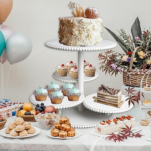 GENMOUS 4 Tiered Beaded Cake and Cupcake Stand Combo for Birthday Party Decor, Rustic Wooden Cupcake Tower, alternate view 5