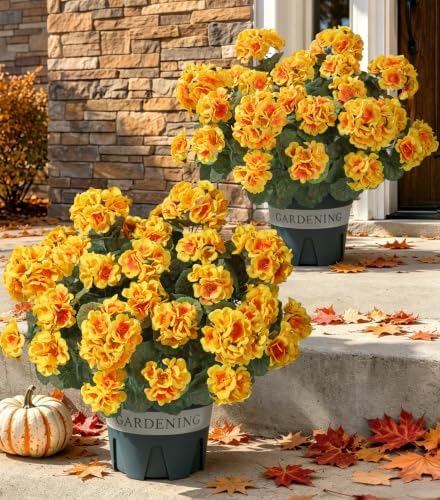 Geraniums Artificial Flowers for Outdoors, 2 Pack Potted Plants Faux Geraniums Bush Artificial Topiaries