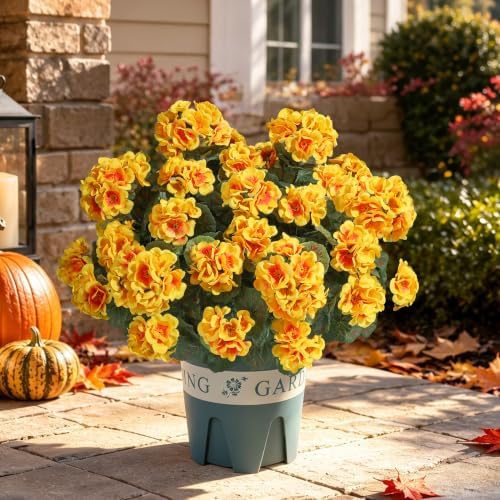 Geraniums Artificial Flowers for Outdoors, 2 Pack Potted Plants Faux Geraniums Bush Artificial Topiaries, alternate view 3