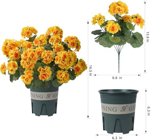 Geraniums Artificial Flowers for Outdoors, 2 Pack Potted Plants Faux Geraniums Bush Artificial Topiaries, alternate view 6