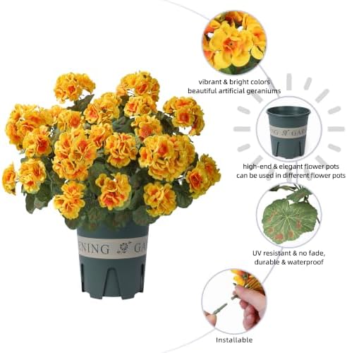 Geraniums Artificial Flowers for Outdoors, 2 Pack Potted Plants Faux Geraniums Bush Artificial Topiaries, alternate view 7