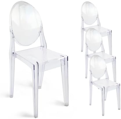 Ghost Chairs Set of 4, 15" Seat, Clear Armless Chairs