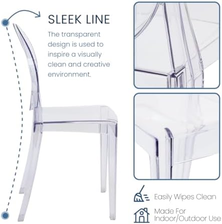 Ghost Chairs Set of 4, 15" Seat, Clear Armless Chairs, alternate view 5