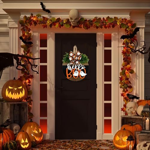 Ghost Wreath, Wooden Ghost Door Sign Wreath Decorations for Front Door Hanger in Ghost, alternate view 3