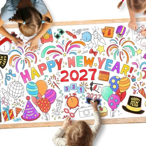 Giant Coloring Poster for Classroom Wall - Versatile 31.5 x 72 Inches Happy New Year Activity Poster/Table