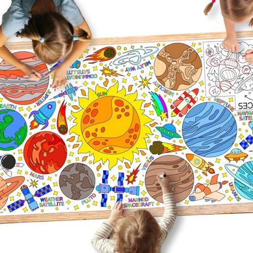 Giant Coloring Poster for Classroom Wall - Versatile 31.5 x 72 Inches Outer Space Activity Poster/Table Cover