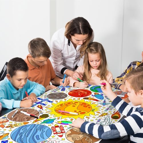 Giant Coloring Poster for Classroom Wall - Versatile 31.5 x 72 Inches Outer Space Activity Poster/Table Cover, alternate view