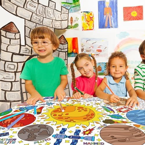 Giant Coloring Poster for Classroom Wall - Versatile 31.5 x 72 Inches Outer Space Activity Poster/Table Cover, alternate view