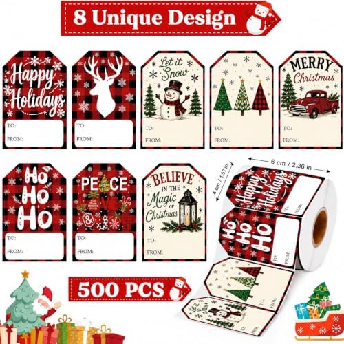 Gift Tags - 500PCS Christmas Tags Stickers for Presents & Gift Packaging, alternate view 2