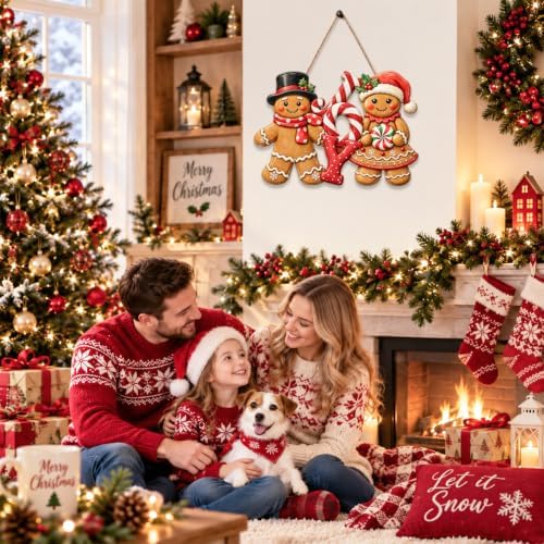 Gingerbread Christmas Decorations Joy Gingerbread Boy Girl Sign, alternate view 5