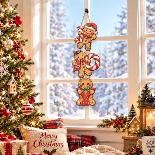 Gingerbread Christmas Decorations Joy Hanging Wooden Sign, alternate view 6
