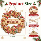 Gingerbread Christmas Decorations Welcome Wreath Wooden Front Door Sign, alternate view 3