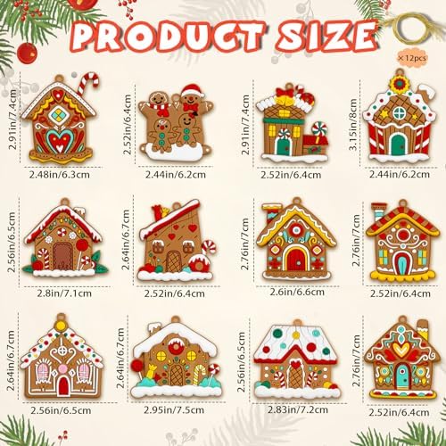 Gingerbread House Ornaments Christmas Tree Decoration - 12pcs Gingerbread House Christmas Decorations Hanging, alternate view