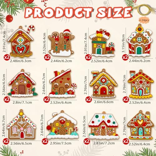 Gingerbread House Ornaments Christmas Tree Decoration - 24pcs Gingerbread House Christmas Decorations Hanging, alternate view