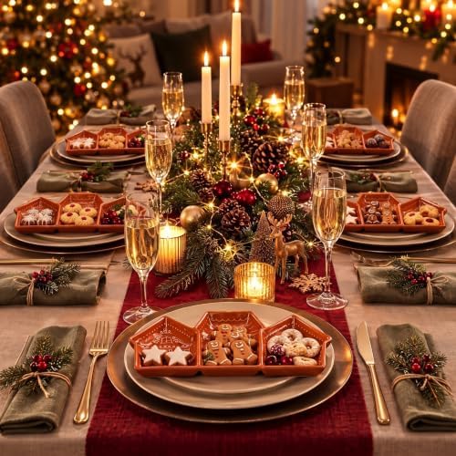 Gingerbread House Tray, 3 Section Ceramic Christmas Serving Platter in 11" x 5.5" in Ceramic, alternate view 6