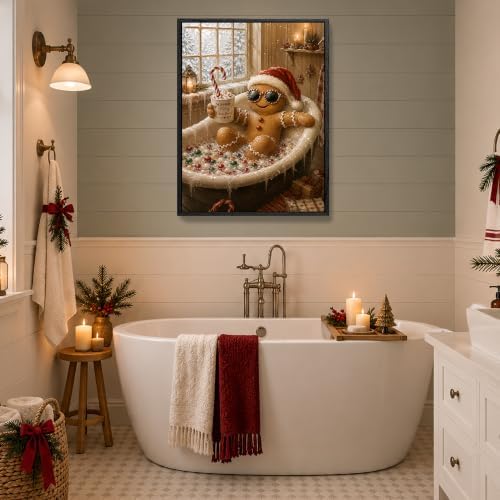 Gingerbread Man Framed Christmas Wall Art, Funny Bathroom Canvas Pictures, alternate view 3