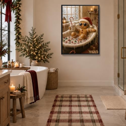 Gingerbread Man Framed Christmas Wall Art, Funny Bathroom Canvas Pictures, alternate view 4