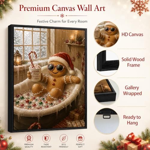 Gingerbread Man Framed Christmas Wall Art, Funny Bathroom Canvas Pictures, alternate view 5
