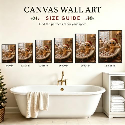 Gingerbread Man Framed Christmas Wall Art, Funny Bathroom Canvas Pictures, alternate view 6