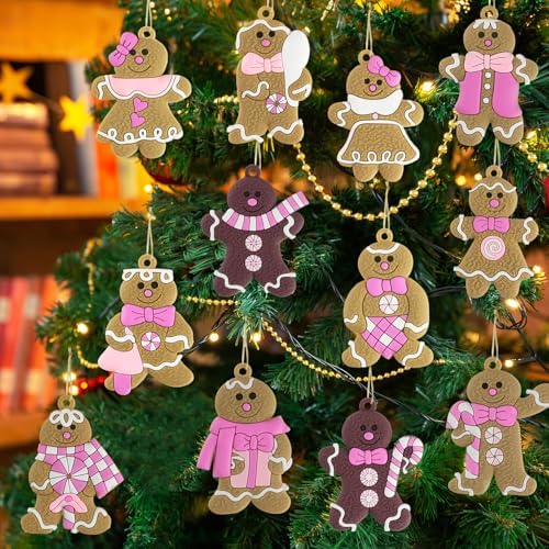 Gingerbread Man Ornaments Christmas Tree Decorations - 24pcs Pink Gingerbread Man Christmas Decorations Hanging
