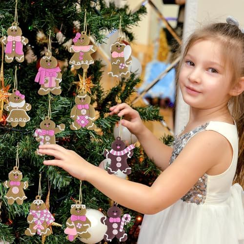 Gingerbread Man Ornaments Christmas Tree Decorations - 24pcs Pink Gingerbread Man Christmas Decorations Hanging, alternate