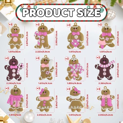 Gingerbread Man Ornaments Christmas Tree Decorations - 36pcs Pink Gingerbread Man Christmas Decorations Hanging, alternate
