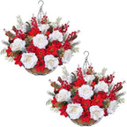 GITDEA 2 PCS Outdoor Artificial Poinsettia Christmas Hanging Flower Baskets