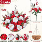 GITDEA 2 PCS Outdoor Artificial Poinsettia Christmas Hanging Flower Baskets, alternate view 3