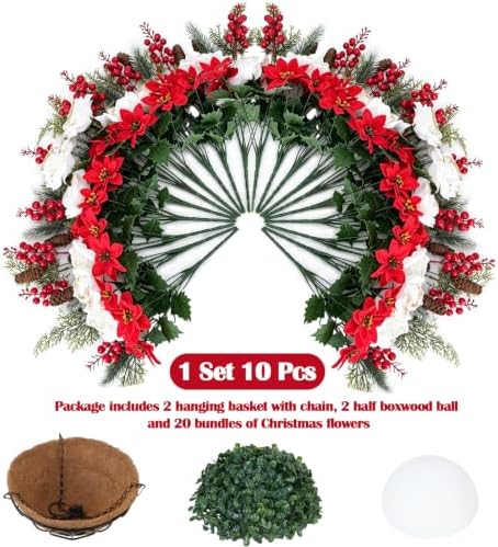 GITDEA 2 PCS Outdoor Artificial Poinsettia Christmas Hanging Flower Baskets, alternate view 6