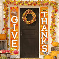 GIVE THANKS Hanging Banner Porch Sign Autumn Pumpkin Maple Leaf Backdrop Flag Fall Harvest Welcome Banner For