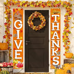 GIVE THANKS Hanging Banner Porch Sign Autumn Pumpkin Maple Leaf Backdrop Flag Fall Harvest Welcome Banner For