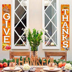 GIVE THANKS Hanging Banner Porch Sign Autumn Pumpkin Maple Leaf Backdrop Flag Fall Harvest Welcome Banner For, alternate view